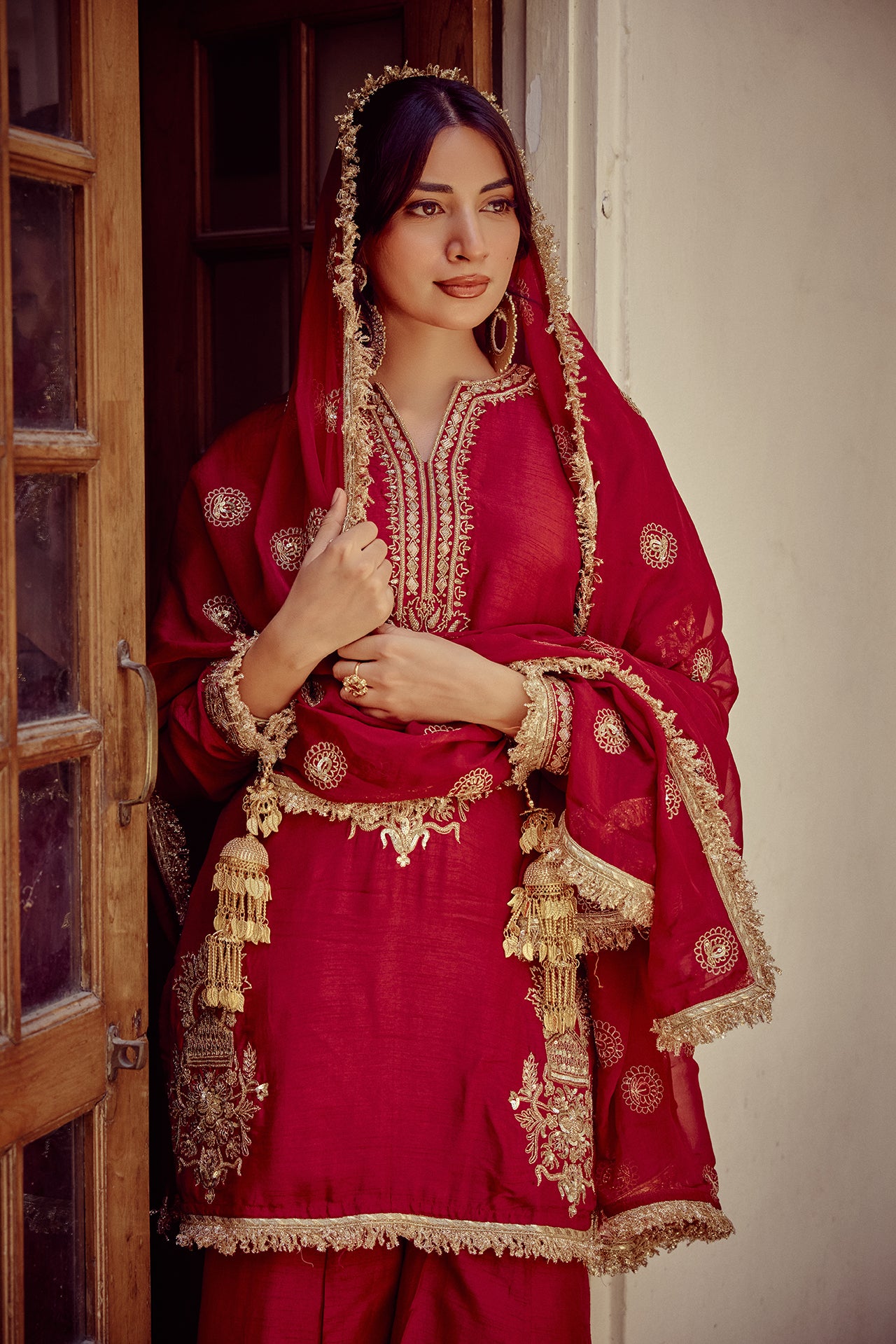 Raah - Red Kurta Sharara Dupatta Set