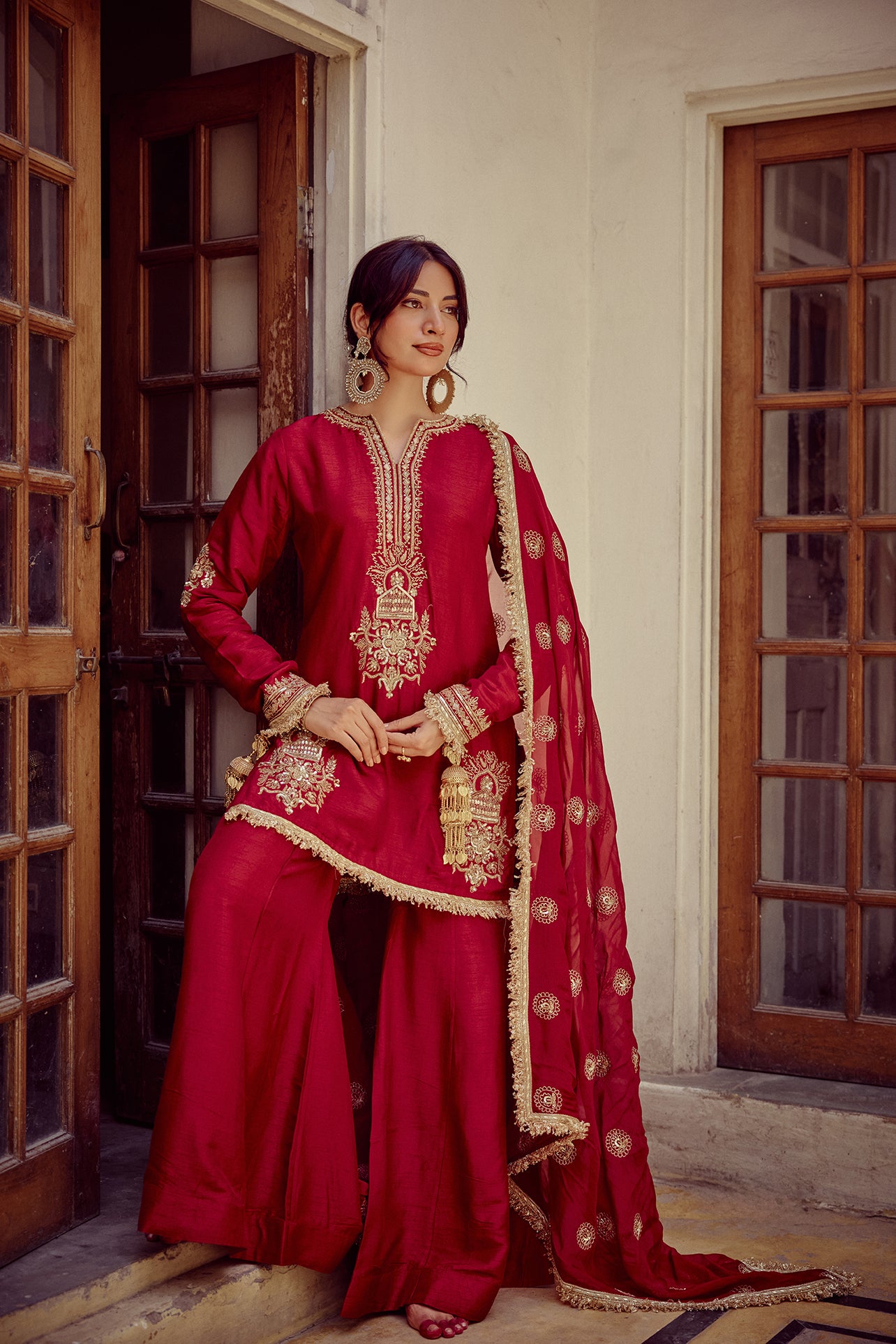 Raah - Red Kurta Sharara Dupatta Set