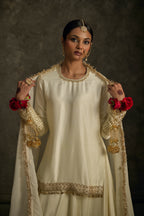 Kavira - Ivory Hand Embroidered Kurta-Lehenga-Dupatta Set