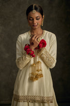 Kavira - Ivory Hand Embroidered Kurta-Lehenga-Dupatta Set
