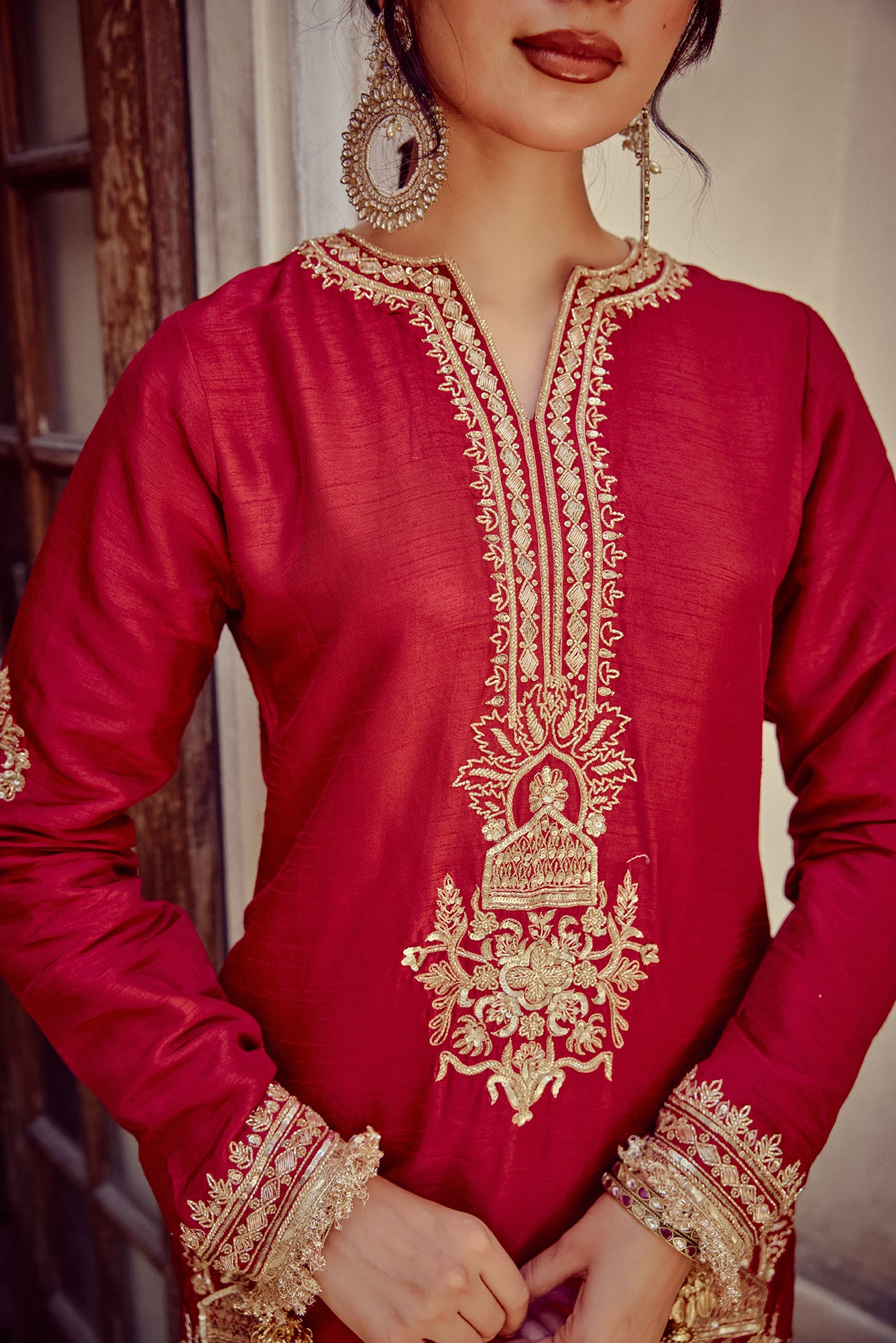 Raah - Red Kurta Sharara Dupatta Set