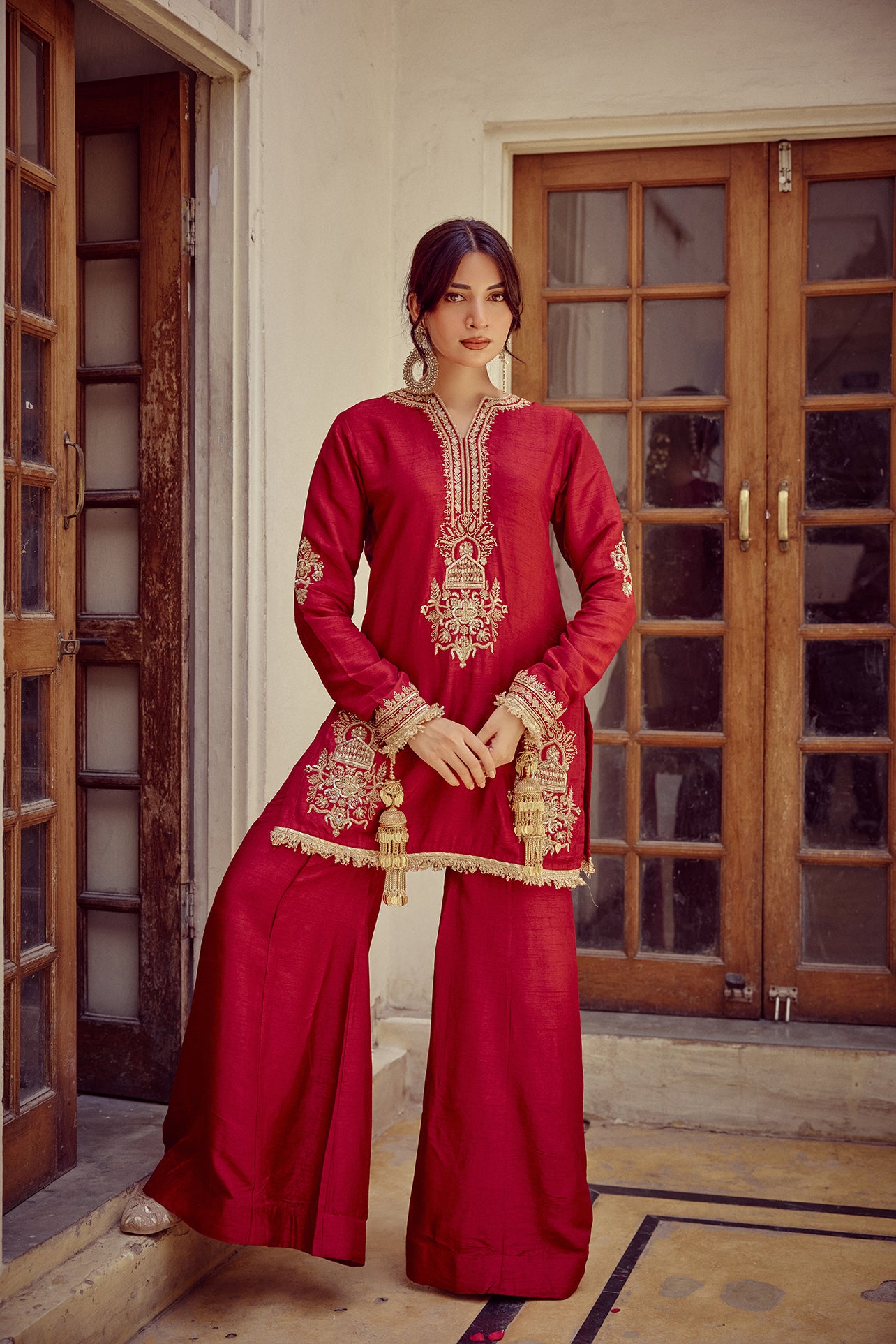 Raah - Red Kurta Sharara Dupatta Set